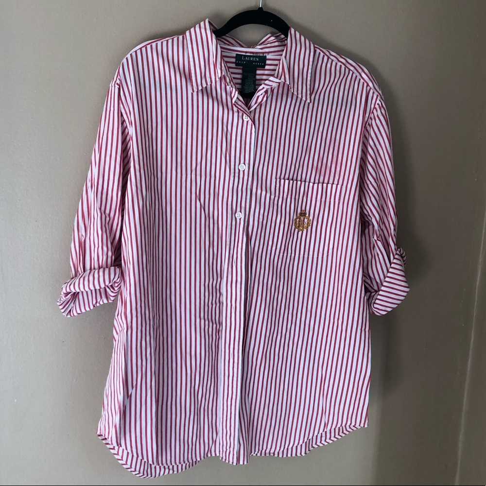 Red Striped Button Down Ralph Lauren Top - Picture 2 of 6
